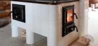 (image for) Hearth glassdoor with grate and ash-box wooden handles