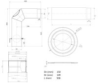 (pilt) Suitsutoru T400 komplekt Ø150mm/90° hall 60x40cm + 50cm