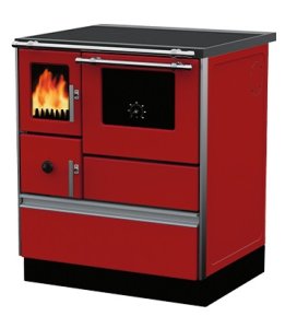 (image for) Woodburning cooker Alfa 70 with glass door red right 7kW