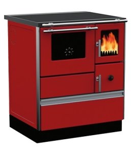 (image for) Woodburning cooker Alfa 70 with glass door red left 7kW