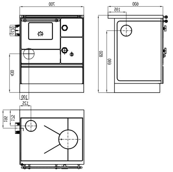 Woodburning cooker Alfa 70 with glass door beige left 7kW