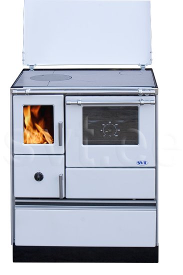(image for) Woodburning cooker Alfa 70 with glass door white right 7kW